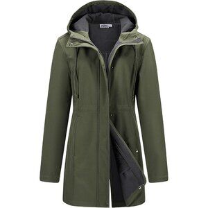 Women's Lightweight Waterproof Fleece Lined Hooded Softshell Rain Jacket, Warm W
